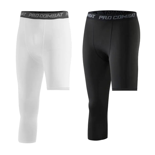 HYCOPROT 2 Pack Mens One Leg 3/4 Compression Pants Athletic Tight Leggings Base Layer for Running or Basketball